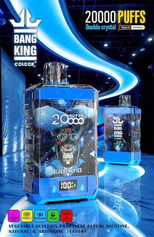 Bang King 20000 Puffs Double Crystal Vape Disposable Electronic Cigarettes Smart Screen Puff 20k 0% 2% 3% 5% 25ml Prefilled Pod  Mesh Coil 650mah Rechargeable Battery Digital Display Pen