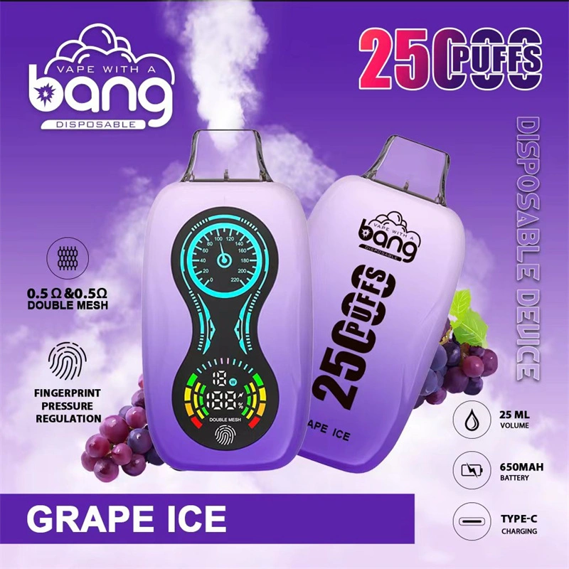 Bang 25000 Puffs Finger Print Pressure Regulation LCD Screen Vape Disposable E Cigarettes 0% 2% 3% 5% 25ml Prefilled Pod Double Mesh 650mah Rechargeable Battery Pen Puff 25k