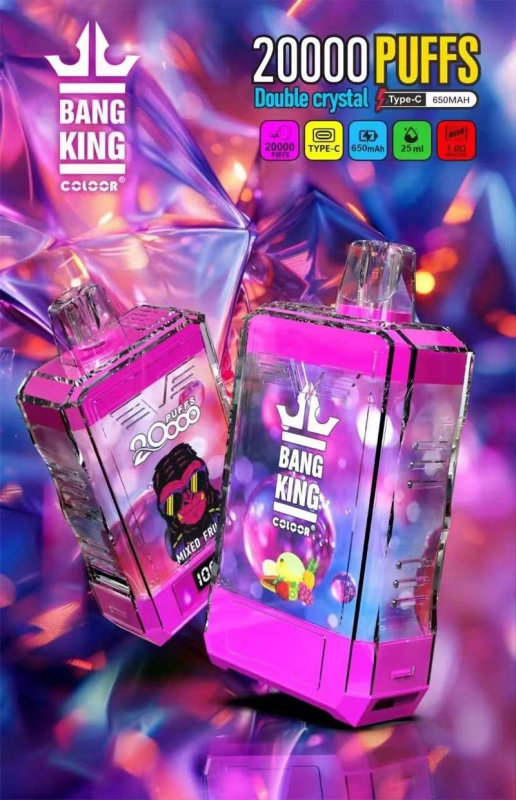 Bang King 20000 Puffs Double Crystal Vape Disposable Electronic Cigarettes Smart Screen Puff 20k 0% 2% 3% 5% 25ml Prefilled Pod  Mesh Coil 650mah Rechargeable Battery Digital Display Pen