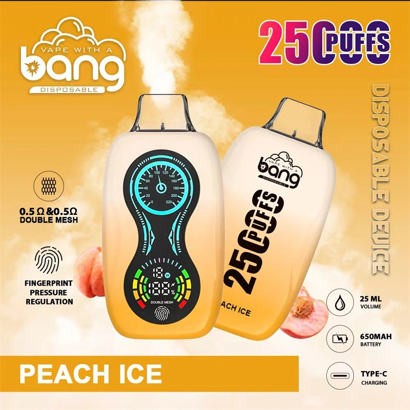 Bang 25000 Puffs Finger Print Pressure Regulation LCD Screen Vape Disposable E Cigarettes 0% 2% 3% 5% 25ml Prefilled Pod Double Mesh 650mah Rechargeable Battery Pen Puff 25k