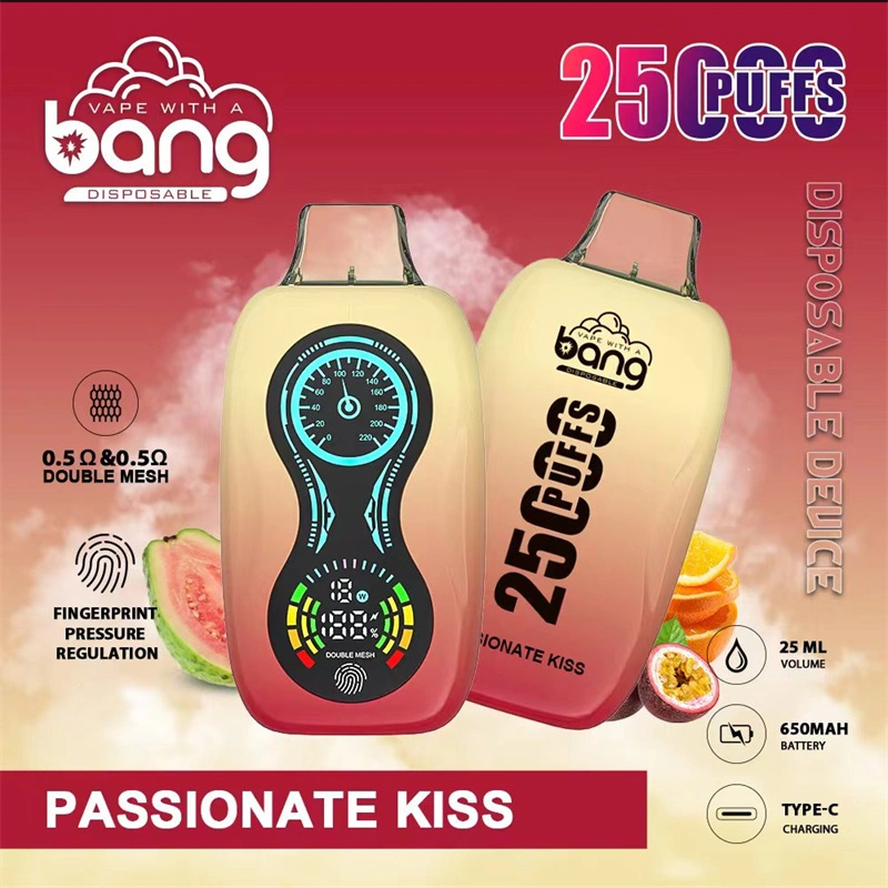 Bang 25000 Puffs Finger Print Pressure Regulation LCD Screen Vape Disposable E Cigarettes 0% 2% 3% 5% 25ml Prefilled Pod Double Mesh 650mah Rechargeable Battery Pen Puff 25k