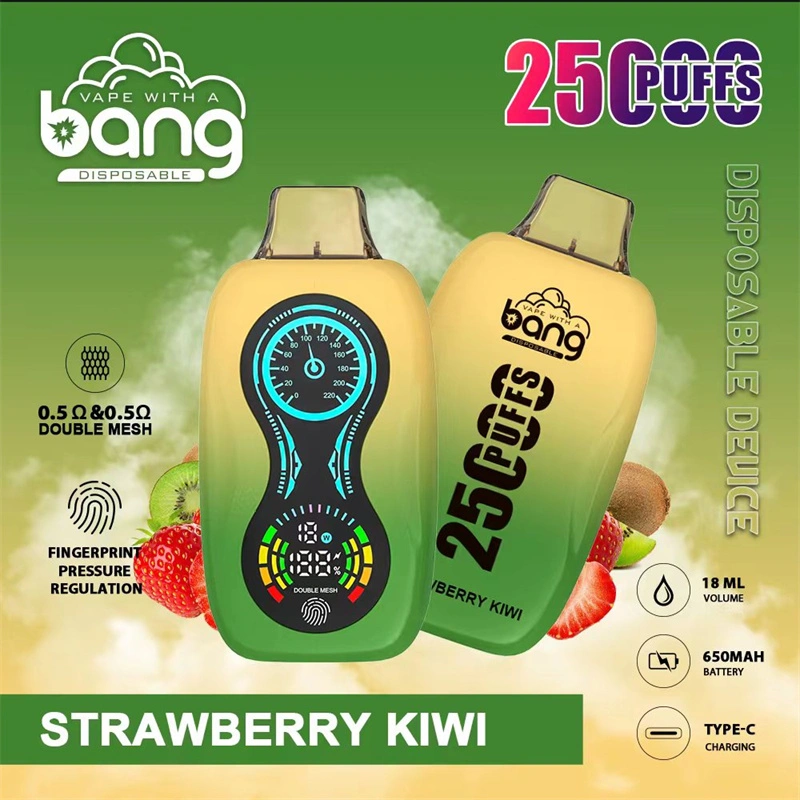 Bang 25000 Puffs Finger Print Pressure Regulation LCD Screen Vape Disposable E Cigarettes 0% 2% 3% 5% 25ml Prefilled Pod Double Mesh 650mah Rechargeable Battery Pen Puff 25k
