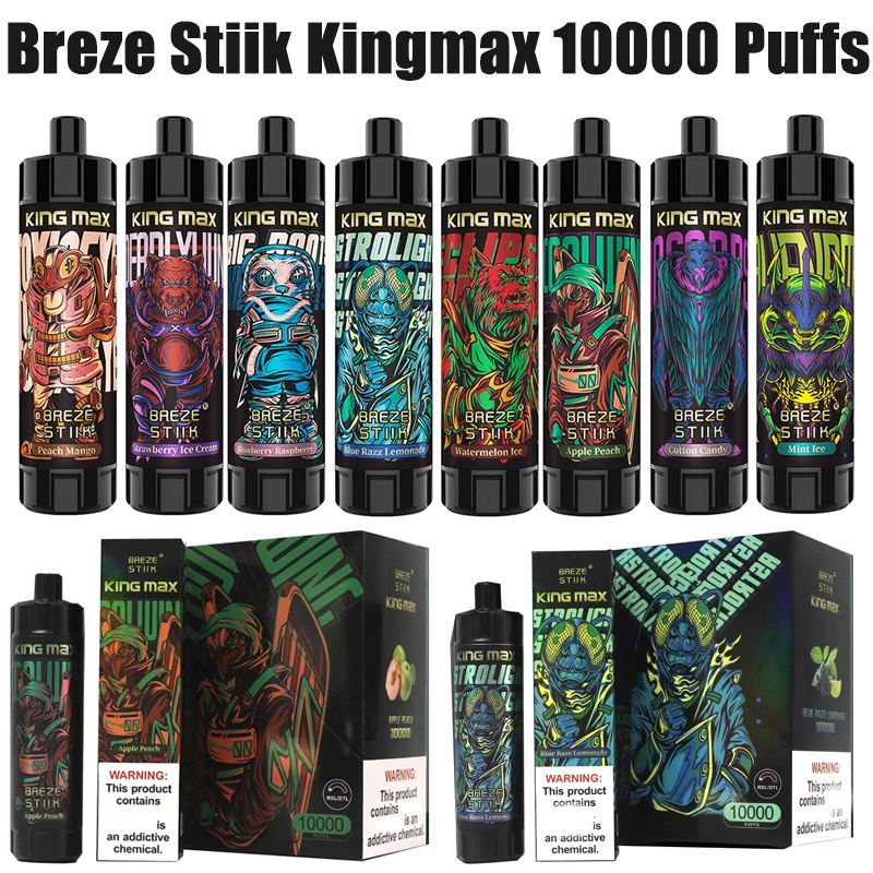 Breze Stiik Kingmax 10000 Puffs Vape Disposable Electronic Cigarettes Puff 10k 0% 1% 20ml Prefilled Pod Mesh Coil Sub-ohm Adjustable Airflow 850mah Rechargeable Battery Pen