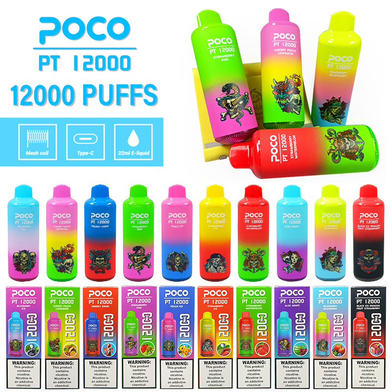 EU USA Warehouse Poco PT12000 Puffs Electronic Cigarette Wholesale Disposable Vape 22 ML Mesh Coil Pod 650mah Rechargeable Vapor Puff 12k Pen