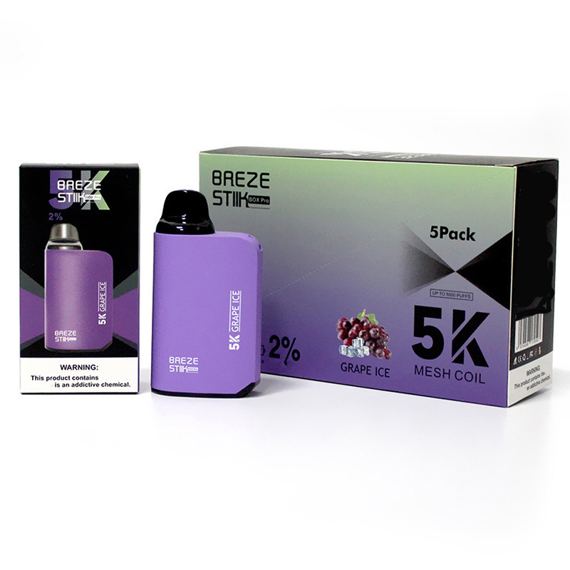 Breze Stiik Box Pro 5000 Puffs Vape Disposable Electronic Cigarettes Puff 5k 2% 5% 12ml Prefilled Pod Mesh Coil  Adjustable Airflow 950mah Rechargeable Battery Pen
