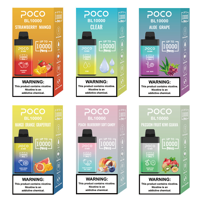 EU USA Warehouse POCO BL10000 Puffs Electronic Cigarette Wholesale Disposable Vape Airflow Adjustable 20ML Mesh Coil Pod 650mah Rechargeable Vaper Pen
