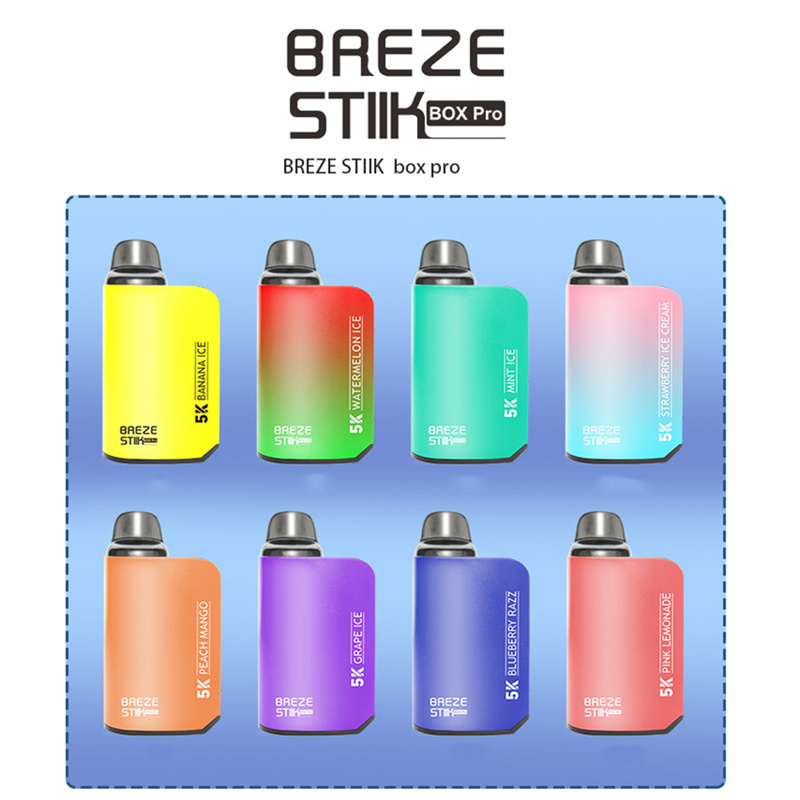 Breze Stiik Box Pro 5000 Puffs Vape Disposable Electronic Cigarettes Puff 5k 2% 5% 12ml Prefilled Pod Mesh Coil  Adjustable Airflow 950mah Rechargeable Battery Pen