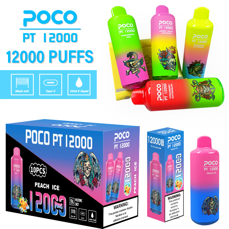 EU USA Warehouse Poco PT12000 Puffs Electronic Cigarette Wholesale Disposable Vape 22 ML Mesh Coil Pod 650mah Rechargeable Vapor Puff 12k Pen