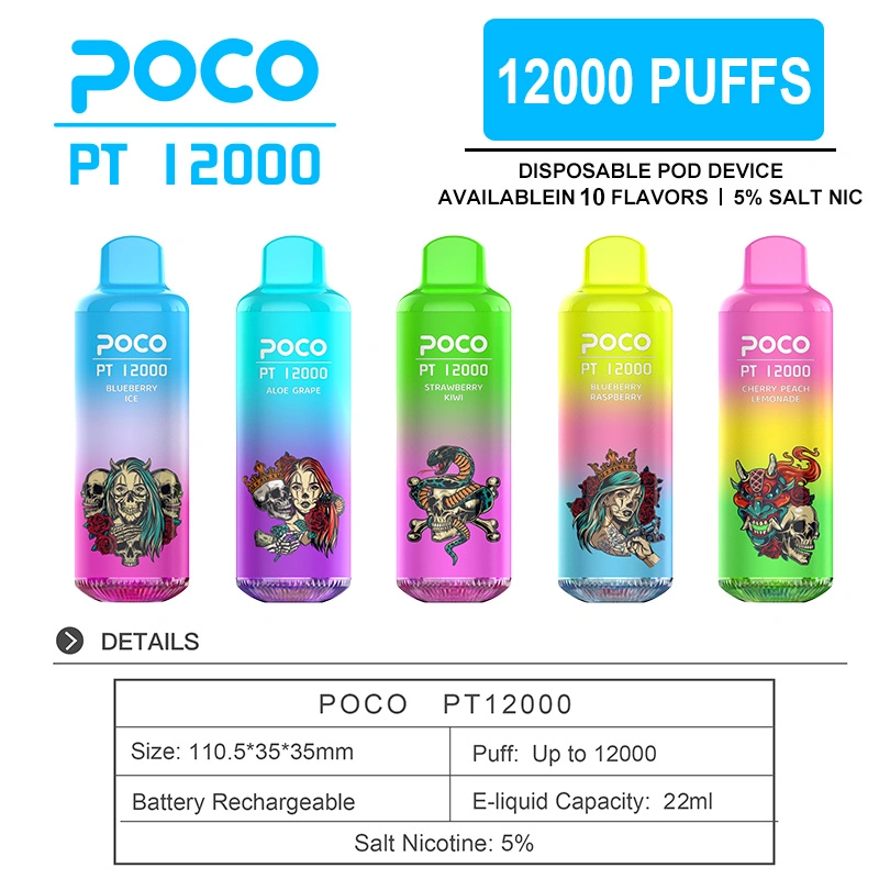 EU USA Warehouse Poco PT12000 Puffs Electronic Cigarette Wholesale Disposable Vape 22 ML Mesh Coil Pod 650mah Rechargeable Vapor Puff 12k Pen