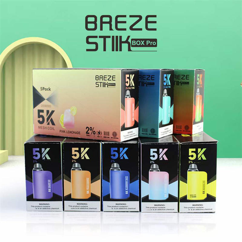 Breze Stiik Box Pro 5000 Puffs Vape Disposable Electronic Cigarettes Puff 5k 2% 5% 12ml Prefilled Pod Mesh Coil  Adjustable Airflow 950mah Rechargeable Battery Pen