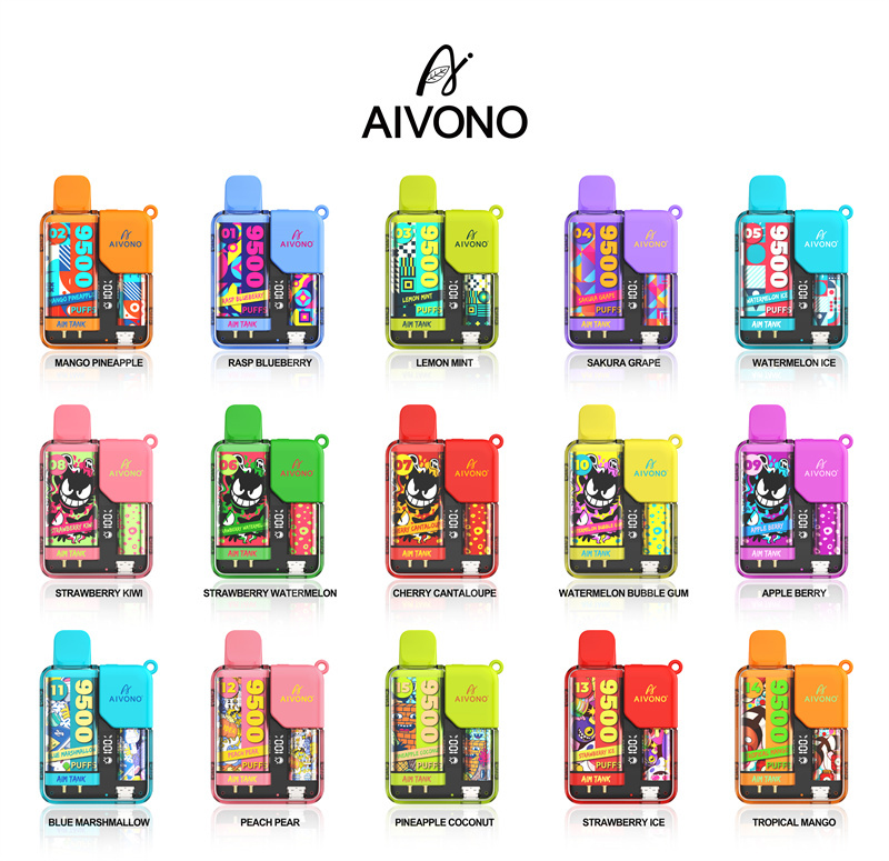 AIVONO Aim Tank 9500 Puffs Vape Disposable Electronic Cigarettes Puff 9.5k 0% 2% 3% 5% 18ml Pod 1.2ΩMesh Coil 650mah Rechargeable Battery LED DisplayPen