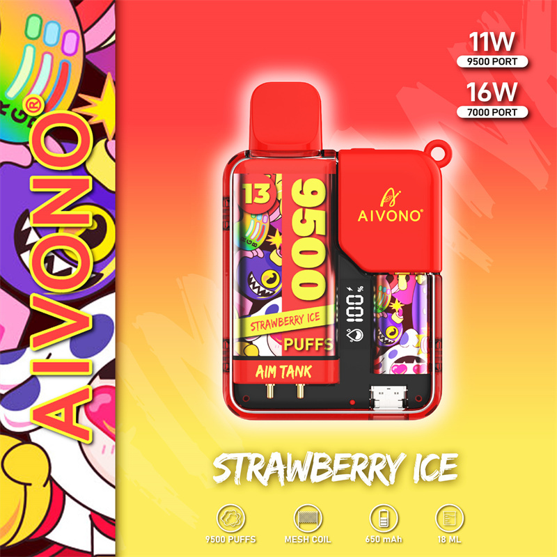 AIVONO Aim Tank 9500 Puffs Vape Disposable Electronic Cigarettes Puff 9.5k 0% 2% 3% 5% 18ml Pod 1.2ΩMesh Coil 650mah Rechargeable Battery LED DisplayPen