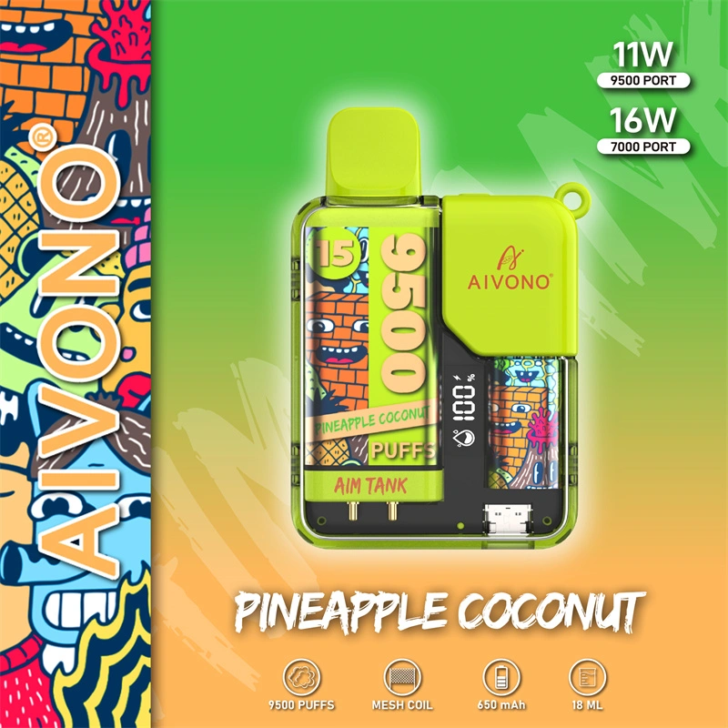 AIVONO Aim Tank 9500 Puffs Vape Disposable Electronic Cigarettes Puff 9.5k 0% 2% 3% 5% 18ml Pod 1.2ΩMesh Coil 650mah Rechargeable Battery LED DisplayPen