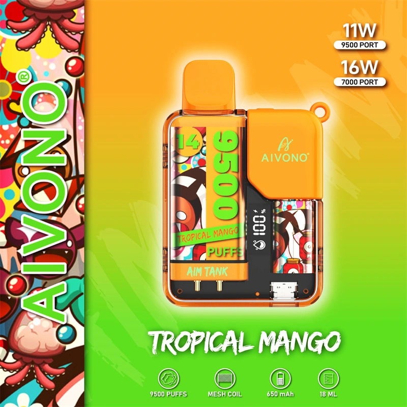 AIVONO Aim Tank 9500 Puffs Vape Disposable Electronic Cigarettes Puff 9.5k 0% 2% 3% 5% 18ml Pod 1.2ΩMesh Coil 650mah Rechargeable Battery LED DisplayPen