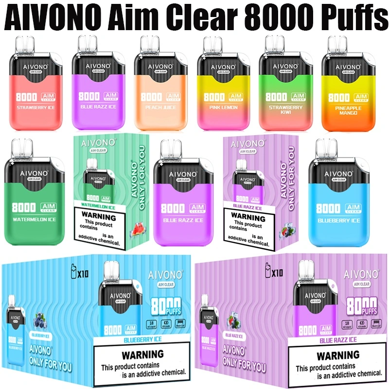 Aivono Aim Clear 8000 Puffs Vape Disposable Electronic Cigarettes Puff 8k 0% 2% 3% 5% 18ml Pod 1.2ΩMesh Coil 850mah Rechargeable Battery Pen