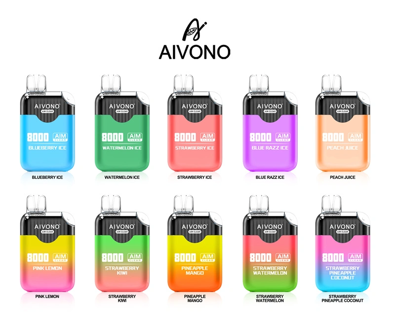 Aivono Aim Clear 8000 Puffs Vape Disposable Electronic Cigarettes Puff 8k 0% 2% 3% 5% 18ml Pod 1.2ΩMesh Coil 850mah Rechargeable Battery Pen
