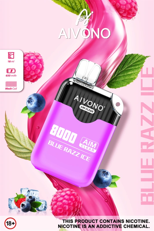 Aivono Aim Clear 8000 Puffs Vape Disposable Electronic Cigarettes Puff 8k 0% 2% 3% 5% 18ml Pod 1.2ΩMesh Coil 850mah Rechargeable Battery Pen