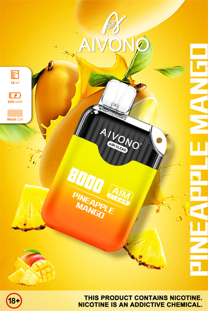 Aivono Aim Clear 8000 Puffs Vape Disposable Electronic Cigarettes Puff 8k 0% 2% 3% 5% 18ml Pod 1.2ΩMesh Coil 850mah Rechargeable Battery Pen