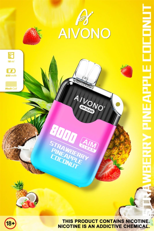 Aivono Aim Clear 8000 Puffs Vape Disposable Electronic Cigarettes Puff 8k 0% 2% 3% 5% 18ml Pod 1.2ΩMesh Coil 850mah Rechargeable Battery Pen