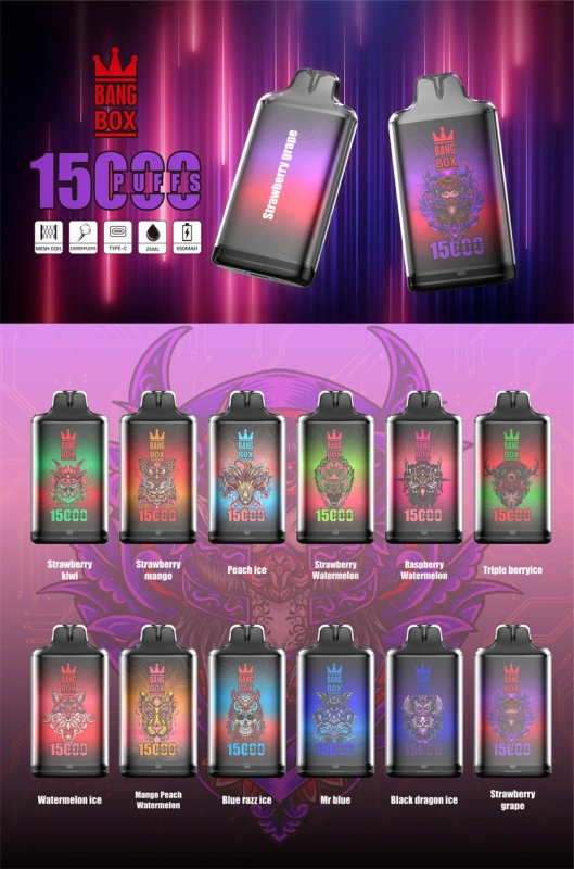 Bang Box 15000 Puffs Disposable Vape E Cigarettes 0% 2% 3% 5% Puff 15k 25ml Prefilled Pod 1.0ohm Mesh Coil 650mah Rechargeable Battery Vaper Pen