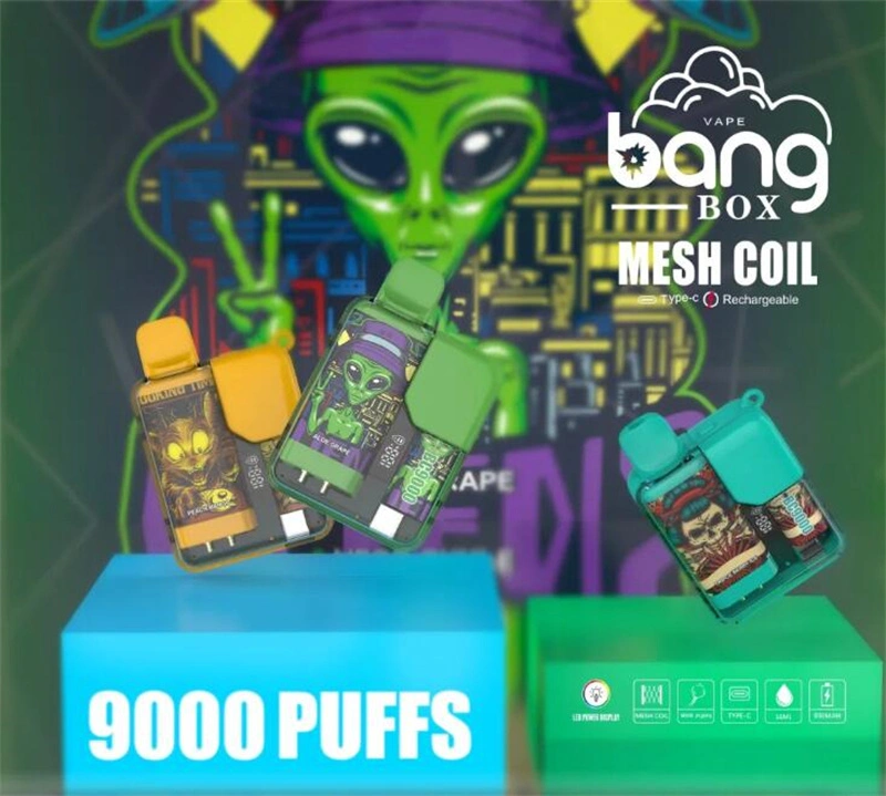 Bang Box 9000 Puffs Disposable Vape Electronic Cigarettes Puff 9k 0% 2% 3% 5% 16ml Prefilled Pod Mesh Coil 550mah Rechargeable Battery LED Power Display Pen