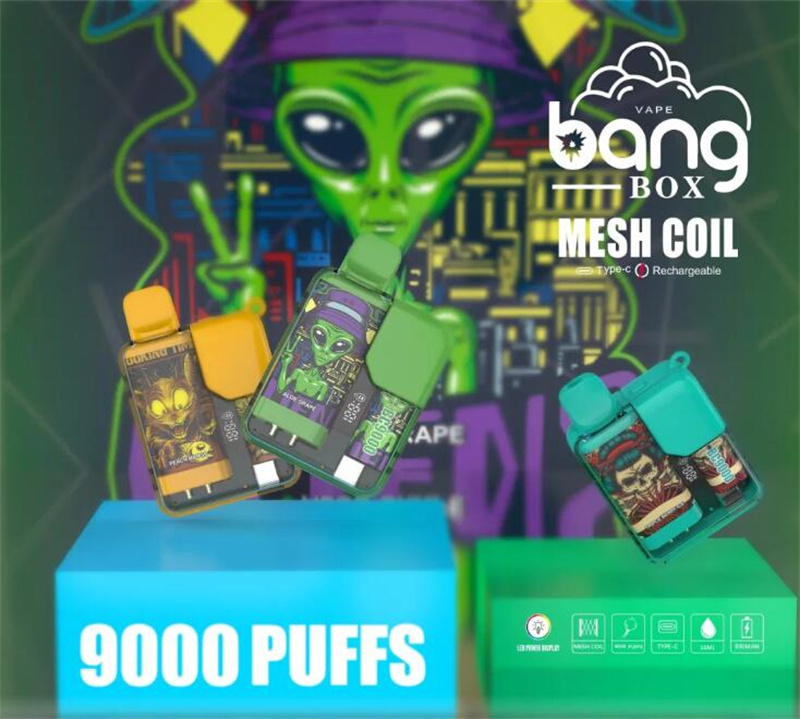 Bang Box 9000 Puffs Disposable Vape Electronic Cigarettes Puff 9k 0% 2% 3% 5% 16ml Prefilled Pod Mesh Coil 550mah Rechargeable Battery LED Power Display Pen
