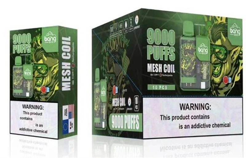 Bang Box 9000 Puffs Disposable Vape Electronic Cigarettes Puff 9k 0% 2% 3% 5% 16ml Prefilled Pod Mesh Coil 550mah Rechargeable Battery LED Power Display Pen