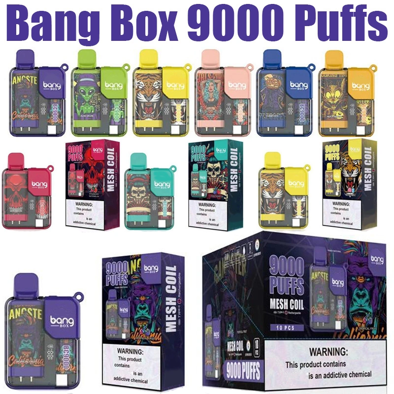Bang Box 9000 Puffs Disposable Vape Electronic Cigarettes Puff 9k 0% 2% 3% 5% 16ml Prefilled Pod Mesh Coil 550mah Rechargeable Battery LED Power Display Pen