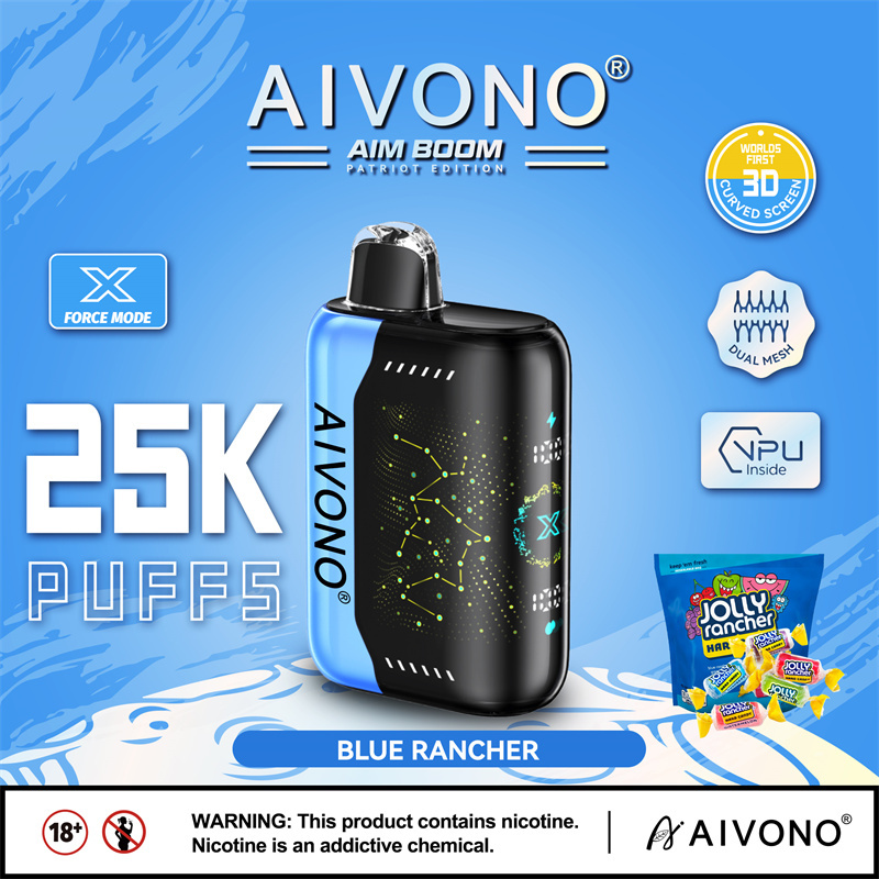 Aivono Aim Boom 25000 Puffs Smart Screen Vape Disposable Wholesale Electronic Cigarettes Puff 25k 0% 2% 3% 5% 28ml Pod Mesh Coil Star Flexible Screen 650mah Rechargeable Battery Adjustable Airflow Pen