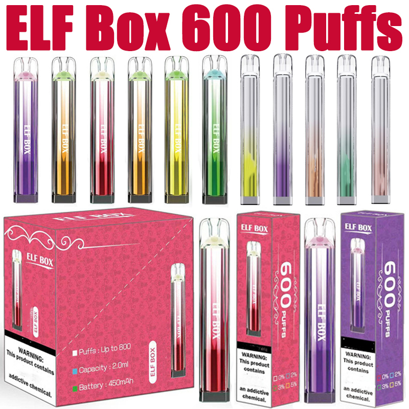 Elf Box 600 Puffs Wholesale Disposable Vape Pen Electronic Cigarette 2ML Pod Crystal Puff 600 450mah Battery