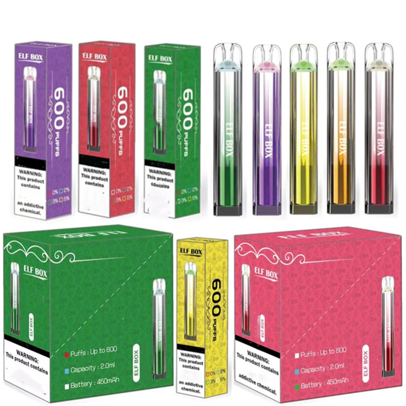 Elf Box 600 Puffs Wholesale Disposable Vape Pen Electronic Cigarette 2ML Pod Crystal Puff 600 450mah Battery