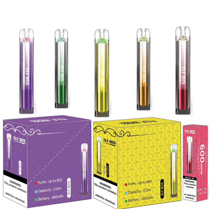 Elf Box 600 Puffs Wholesale Disposable Vape Pen Electronic Cigarette 2ML Pod Crystal Puff 600 450mah Battery