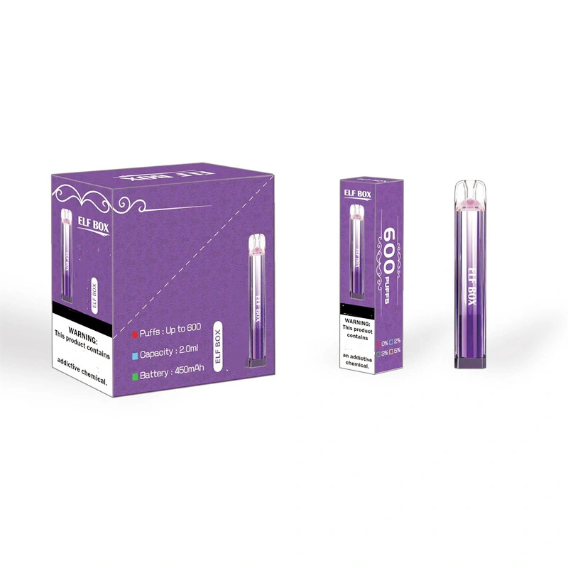 Elf Box 600 Puffs Wholesale Disposable Vape Pen Electronic Cigarette 2ML Pod Crystal Puff 600 450mah Battery