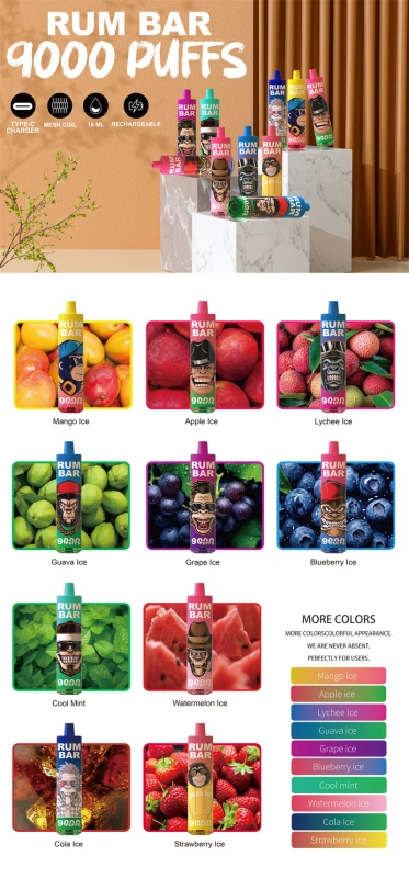 QST Rum Bar 9000 Puffs Wholesale Disposable Electronic Cigarette 18ML Mesh Coil Pod 600mah Rechageable Battery Puff 9k Vape Pen