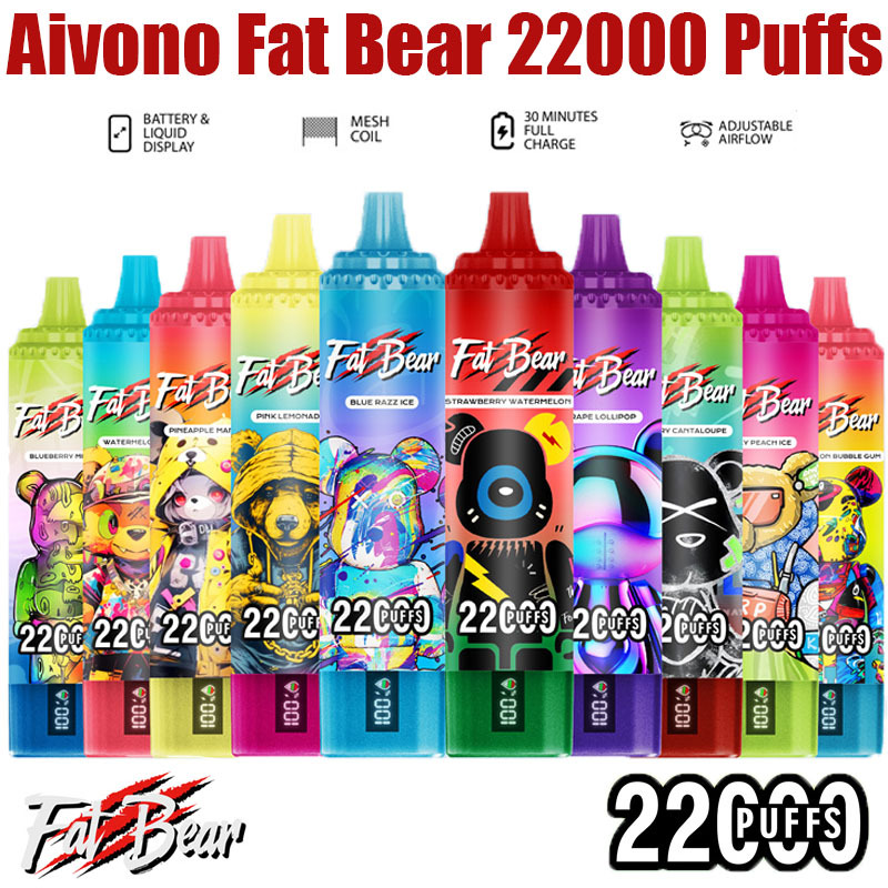Aivono Fat Bear 22000 Puffs LED Screen Wholesale Disposable Vape Pen Electronic Cigarette Puff 22k Adjustable Airflow