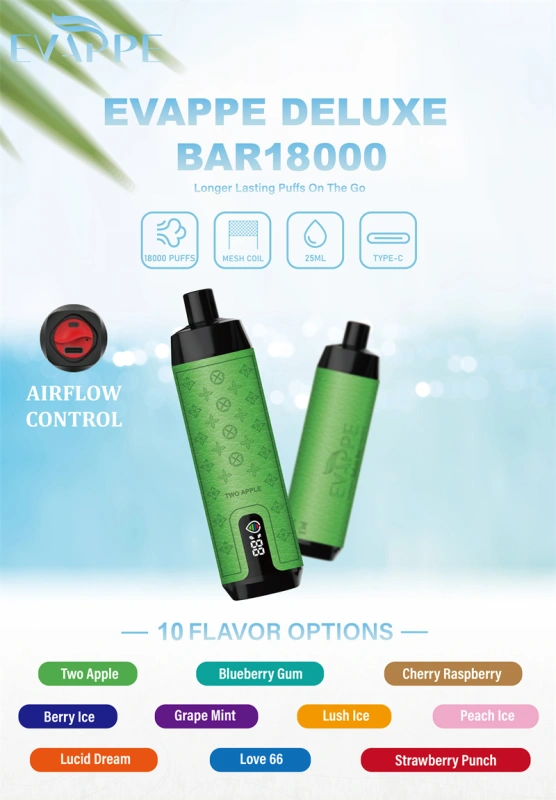 Aivono Evappe Deluxe Bar 18000 Puffs LED Screen Wholesale Disposable Vape Pen Electronic Cigarette Puff 18k DTL Adjustable Airflow Lung Suction