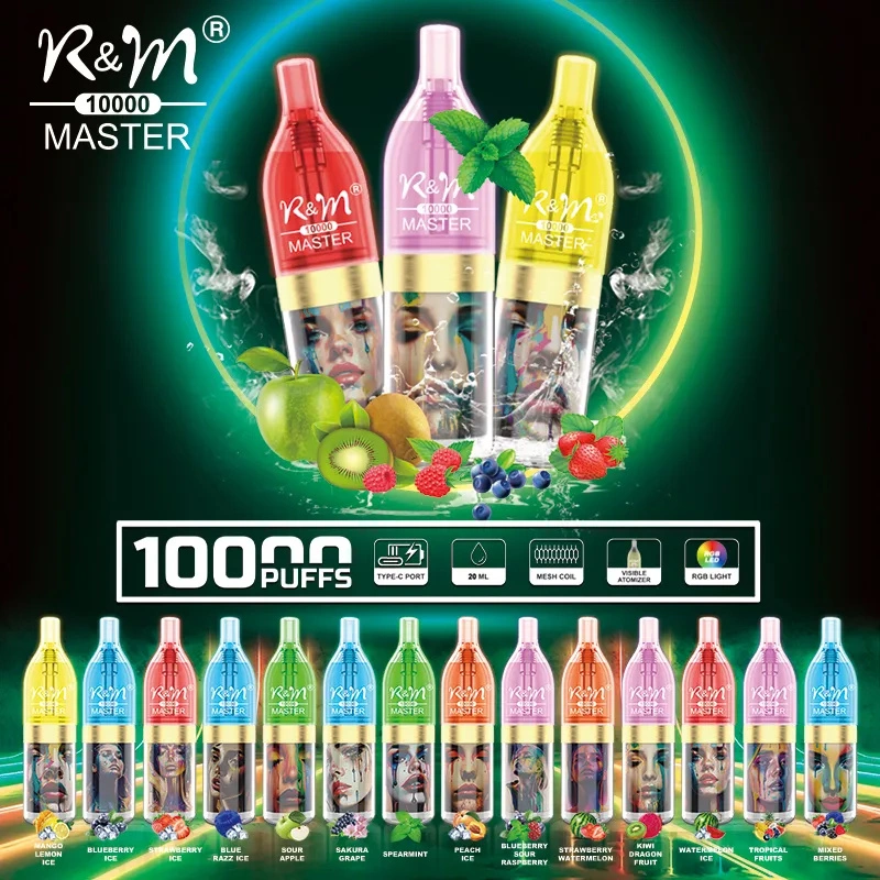 R&M Master 10000 Puffs Wholesale Disposable Vape RandM Electronic Cigarette 20ml E liquid RGB Light Rechargable Battery