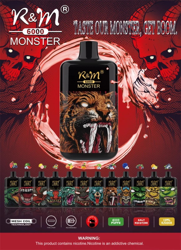 R&M Monster 6000 Puffs Wholesale Disposable I Vape Pen Electronic Cigarette 13ml E liquid Rechargable Battery