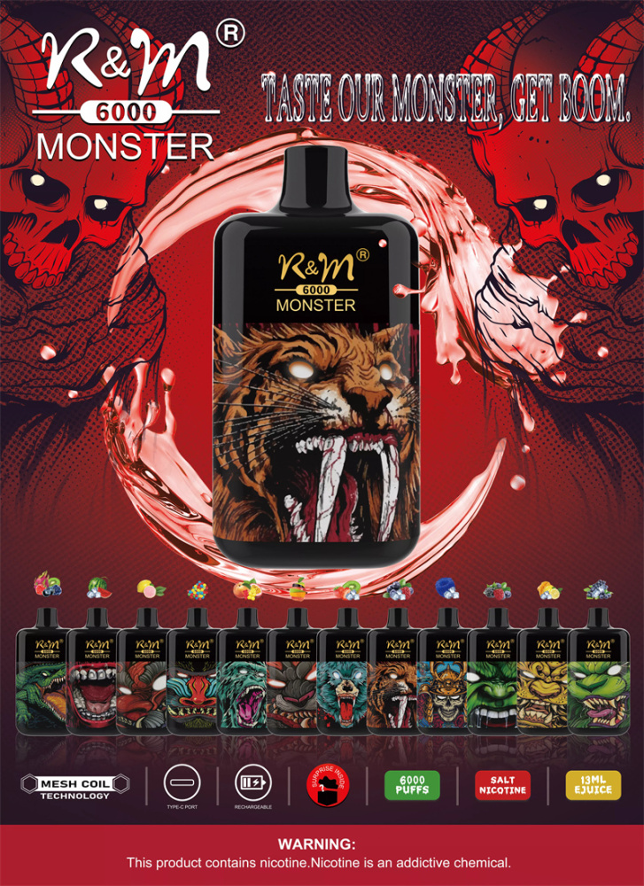R&M Monster 6000 Puffs Wholesale Disposable I Vape Pen Electronic Cigarette 13ml E liquid Rechargable Battery