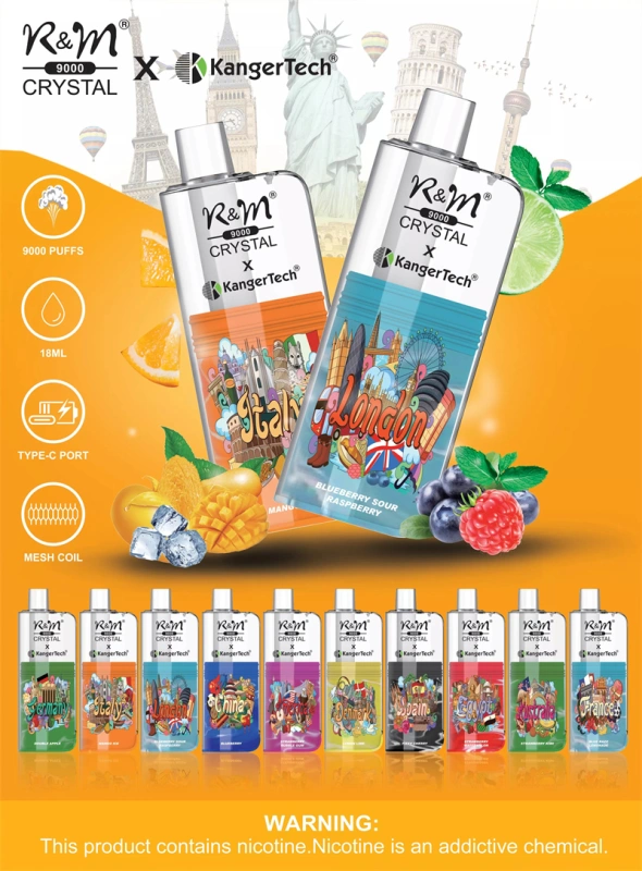R&M Randm Crystal 9000 Puffs Wholesale Disposable Electronic Cigarette 18ml E Liquid 600mah Rechargeable Vape Pen