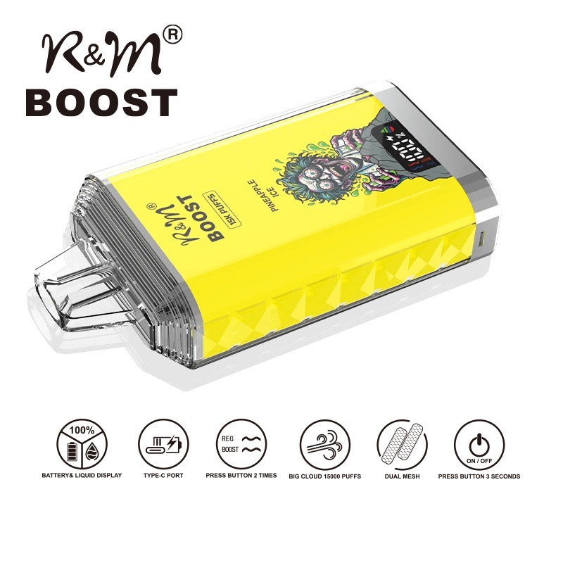 R&M Boost 15000 Puffs Wholesale Vape Randm Crystal Disposable Electronic Cigarette LED Screen Dual Mesh Coil Rechargeable  Pen Minimum Order 500pcs