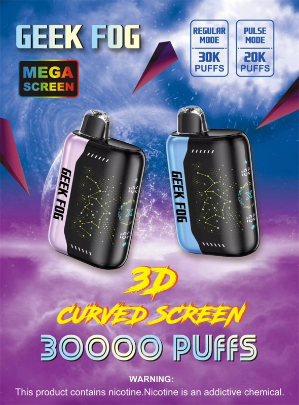 Geek Fog Pulse 20000 Regular 30000 Puffs 3D Curved Screen Wholesale Disposable Vape Pen Electronic Cigarette Dual Mesh Coil Rechargeable Battery