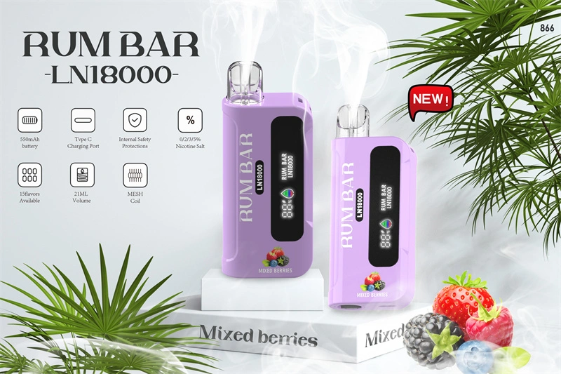 QST Rum Bar LN 18000 Puffs LED Display Wholesale Disposable Electronic Cigarette 21ML Mesh Coil Pod 550mah Rechageable Battery Puff 18k Vape Pen