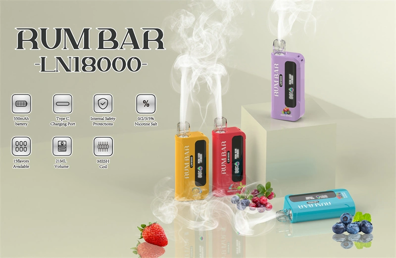 QST Rum Bar LN 18000 Puffs LED Display Wholesale Disposable Electronic Cigarette 21ML Mesh Coil Pod 550mah Rechageable Battery Puff 18k Vape Pen