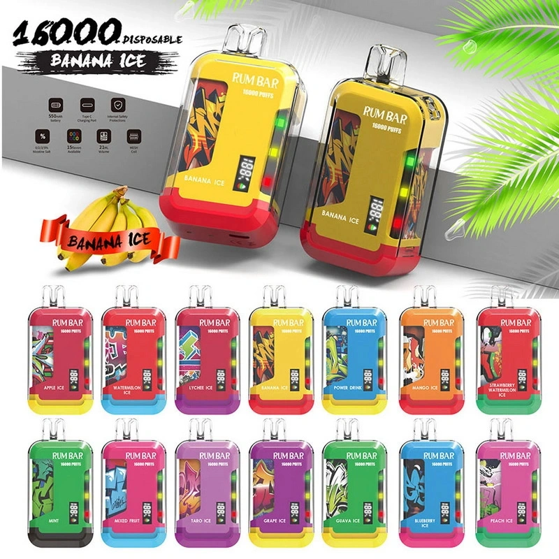 QST Rum Bar 16000 Puffs LED Display Wholesale Disposable Electronic Cigarette 21ML Mesh Coil Pod 550mah Rechageable Battery Puff 16k Vape Pen