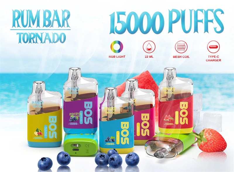 QST Rum Bar Tornado 15000 Puffs Wholesale Disposable Electronic Cigarette 22ML Mesh Coil Pod 850mah Rechageable Battery Puff 15k Vape Pen