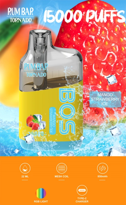 QST Rum Bar Tornado 15000 Puffs Wholesale Disposable Electronic Cigarette 22ML Mesh Coil Pod 850mah Rechageable Battery Puff 15k Vape Pen