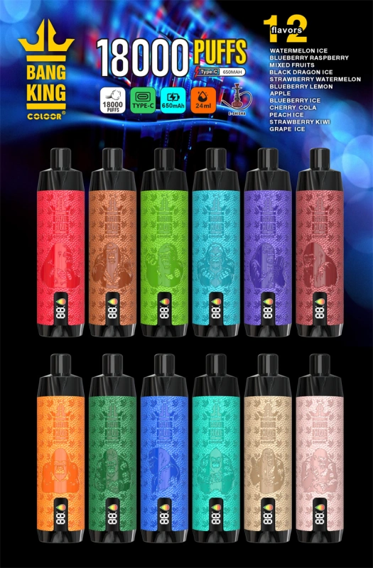 Bang King 18000 Puffs LED Screen Wholesale Vape Pen Disposable Electronic Cigarette Leather Rechargeable 0.6ohm Mesh Coil