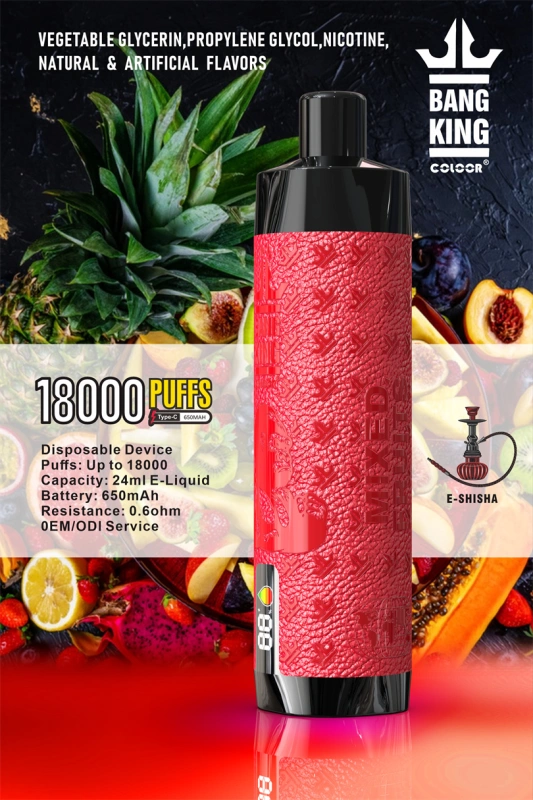 Bang King 18000 Puffs LED Screen Wholesale Vape Pen Disposable Electronic Cigarette Leather Rechargeable 0.6ohm Mesh Coil