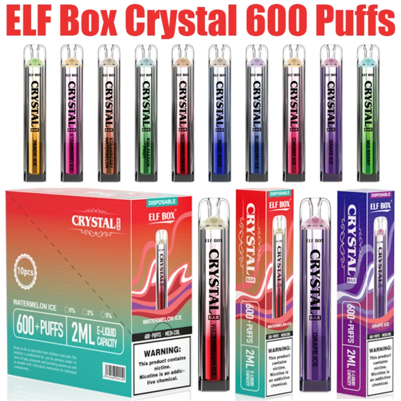 Elf Box Crystal Bar 600 Puffs Wholesale Disposable Vape Pen Electronic Cigarette 2ML Pod Crystal Puff 600 500mah Battery Vaper